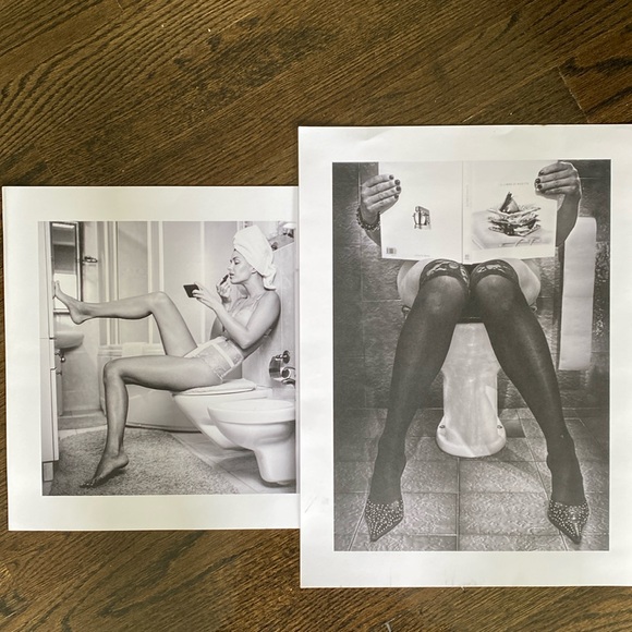 Woman in Bathroom Black & White Photo Prints Set of 2 - Picture 2 of 9